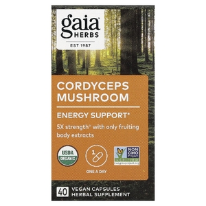 Gaia Herbs, гриб кордицепс, 40 веганских капсул (450 мг в 1 капсуле)