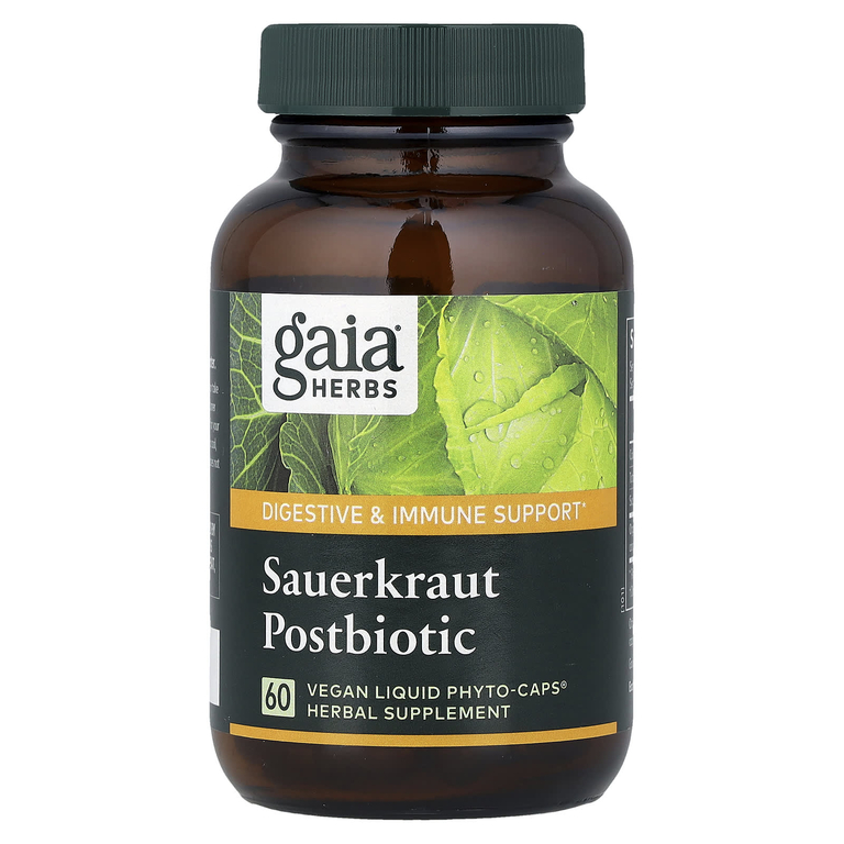 Gaia Herbs, постбиотик из квашеной капусты, 60 веганских капсул Liquid Phyto-Caps (600 мг в 1 капсуле)