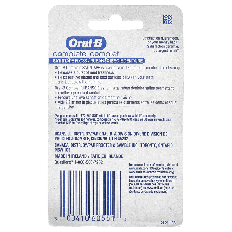 Oral-B, Complete, нить SATINtape, мятный вкус, 25 мг (27,3 ярда) (Товар снят с продажи) 