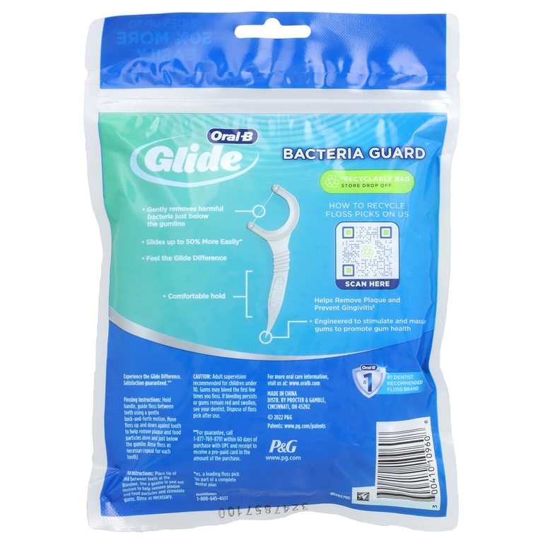 Oral-B, Glide, наборы для зубной нити, Bacteria Guard, мята, 75 шт. (Товар снят с продажи) 