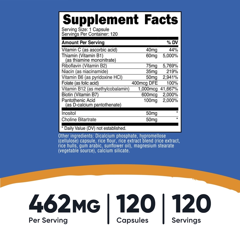 Nutricost, комплекс витаминов группы B, 120 капсул