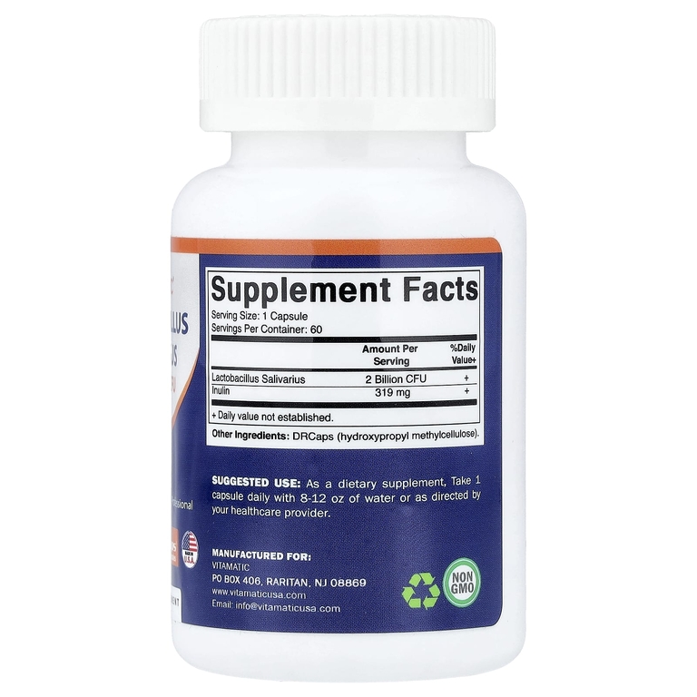Vitamatic, лактобактерии саливариус (Lactobacillus salivarius), 2 млрд КОЕ, 60 капсул DRCaps®