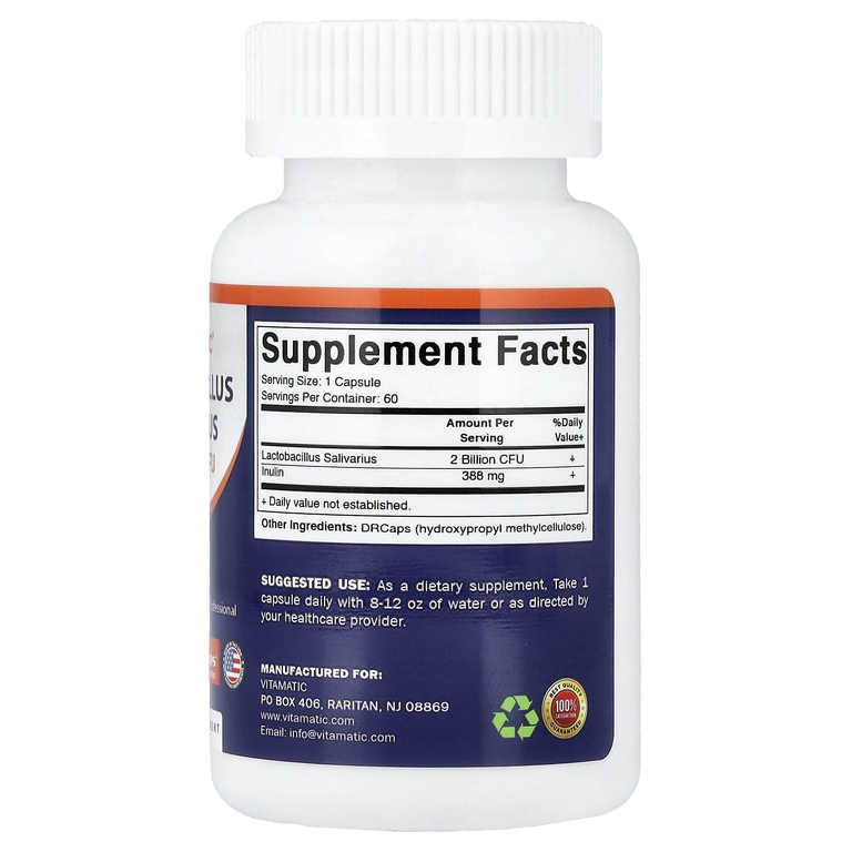 Vitamatic, лактобактерии саливариус (Lactobacillus salivarius), 2 млрд КОЕ, 60 капсул DRCaps®