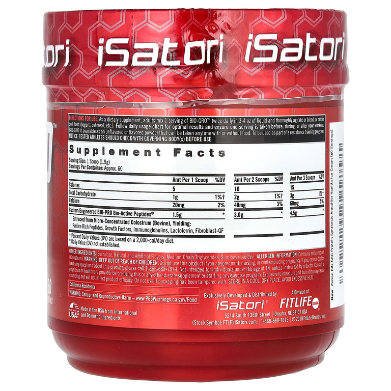 Isatori, Bio-Gro, средство для синтеза протеина, со вкусом ванильного мороженого, 114 г (4,02 унции)