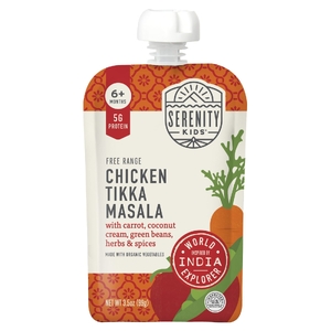 Serenity Kids, тикка масала из курицы с морковью, кокосовым кремом, стручковой фасолью, травами и специями, для детей от 6 месяцев, 99 г (3,5 унции) (Товар снят с продажи) 