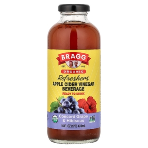 Bragg, Освежающие органический яблочный уксус, напиток, Concord Grape и гибискус, 473 мл