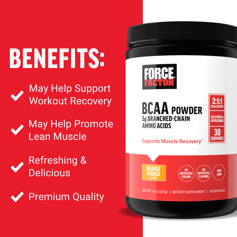 Force Factor, BCAA в порошке, со вкусом апельсина и манго, 201 г (7,1 унции) (Товар снят с продажи) 