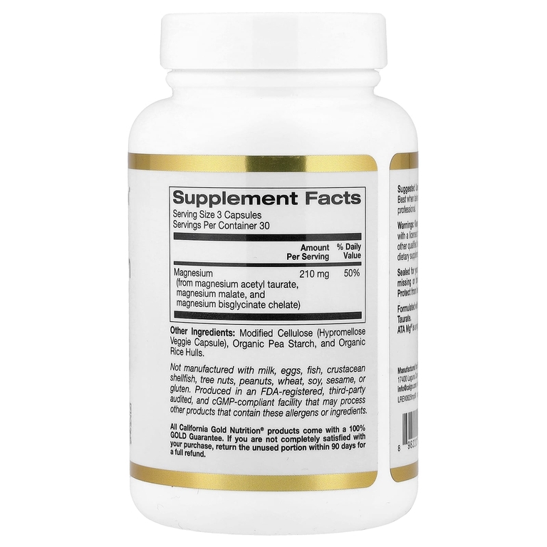 California Gold Nutrition, Комплекс с магнием тройного действия, 70 мг, 90 веге-капсул