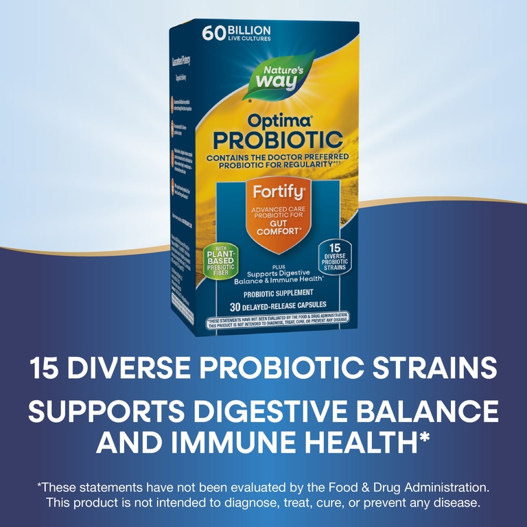 Nature's Way, Fortify®, пробиотик Optima®, 60 миллиардов КОЕ, 30 капсул с отсроченным высвобождением (Товар снят с продажи) 