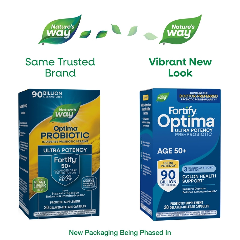 Nature's Way, пробиотик Optima®, Fortify® для людей старше 50 лет, 90 млрд КОЕ, 30 капсул с отсроченным высвобождением