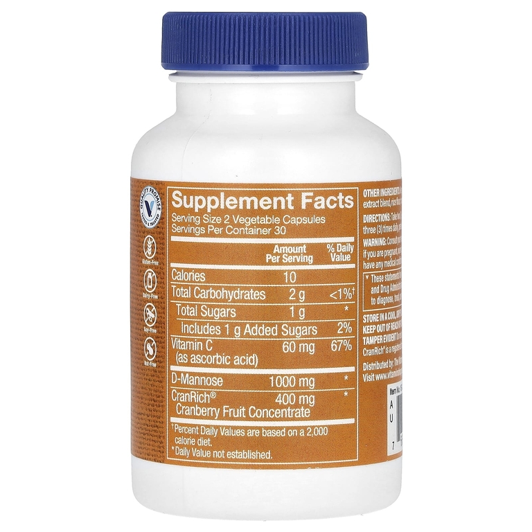 The Vitamin Shoppe, клюква с D-маннозой, 60 растительных капсул