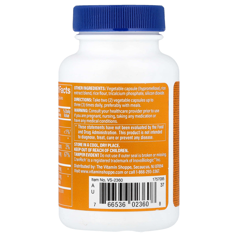 The Vitamin Shoppe, клюква с D-маннозой, 60 растительных капсул