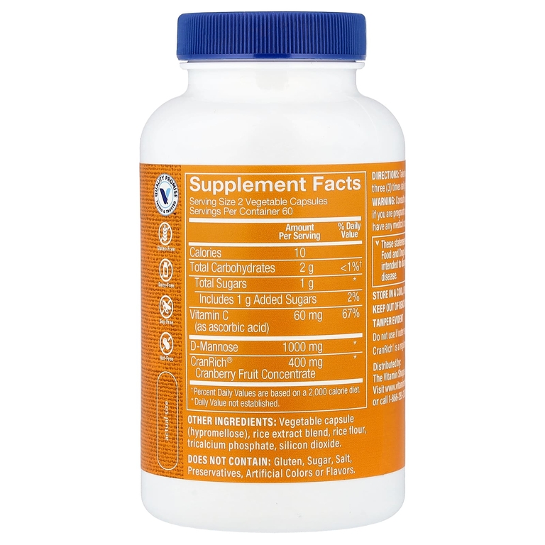 The Vitamin Shoppe, клюква с D-маннозой, 120 растительных капсул