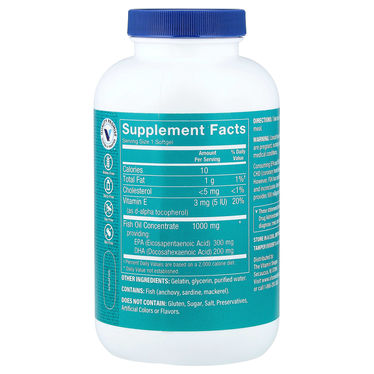 The Vitamin Shoppe, рыбий жир с омега-3, 240 мягких таблеток