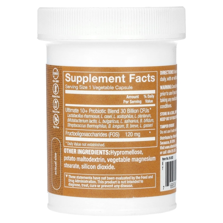 The Vitamin Shoppe, Ultimate 10+, пробиотики, 30 млрд КОЕ, 60 растительных капсул