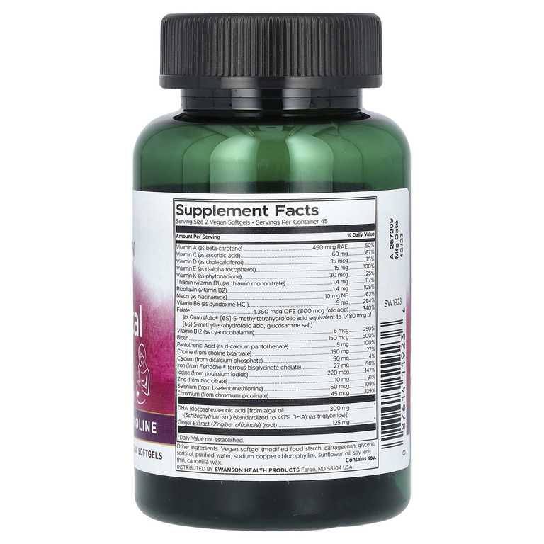 Swanson Vitamins, веганский пренатальный мультивитаминный комплекс, 90 веганских капсул