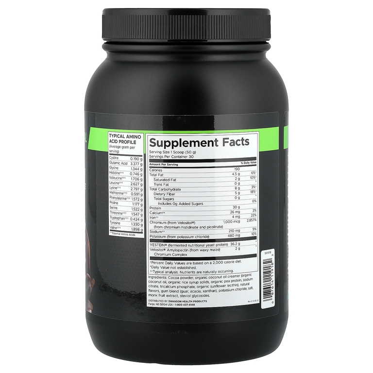 Swanson Vitamins, веганский протеин, со вкусом шоколада, 1500 г (3,3 фунта)