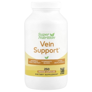 Super Nutrition, добавка для поддержки вен с диосмином, иглицей колючей, конским каштаном, биофлавоноидами и ферментами, 250 растительных капсул