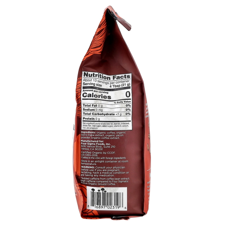 Four Sigmatic, Think, органический кофе с высоким содержанием кофеина, грибом ежовиком гребенчатым и яконом, молотый, темная обжарка, 340 г (12 унций)