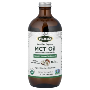 Flora, сертифицированное органическое масло MCT, без добавок, 14 г, 500 мл (17 жидк. унций)