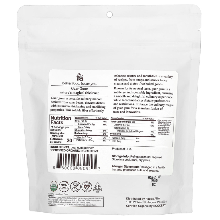 Foods Alive, порошок из гуаровой камеди, 227 г (8 унций) (Товар снят с продажи) 
