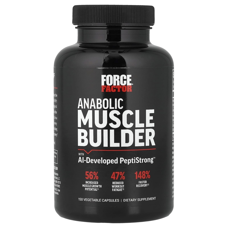 Force Factor, анаболическое средство для наращивания мышечной массы с PeptiStrong™, разработанной искусственным интеллектом, 150 растительных капсул