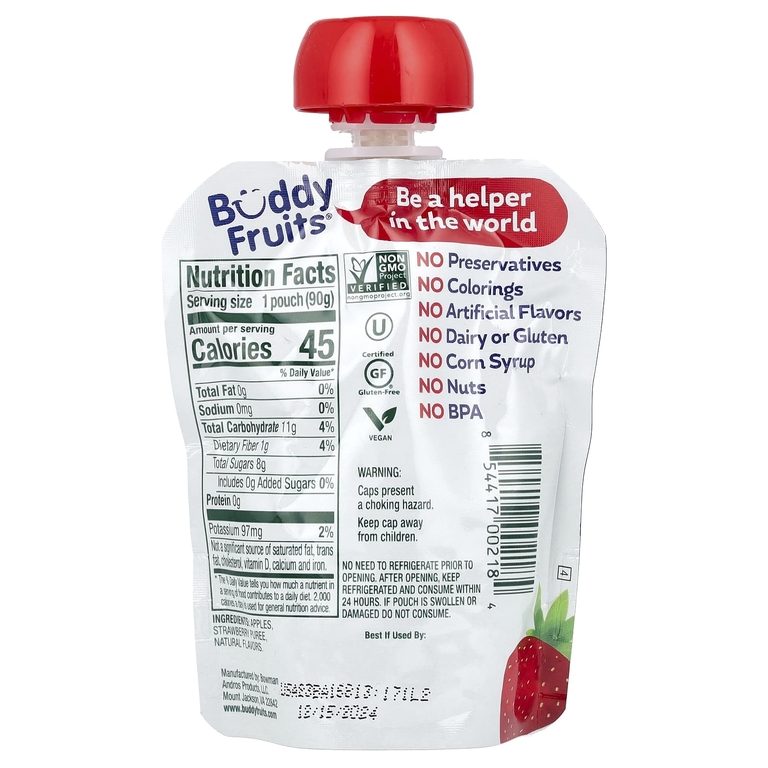 Buddy Fruits, фруктовая смесь, клубника и яблоко, 90 г (3,2 унции) (Товар снят с продажи) 