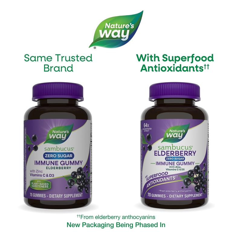Nature's Way, Sambucus®, бузина для укрепления иммунитета, с цинком, витаминами C и D3, 70 жевательных таблеток