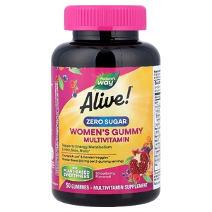 Nature's Way, Alive!®  Zero Sugar, мультивитамины для женщин, клубника, 50 жевательных таблеток