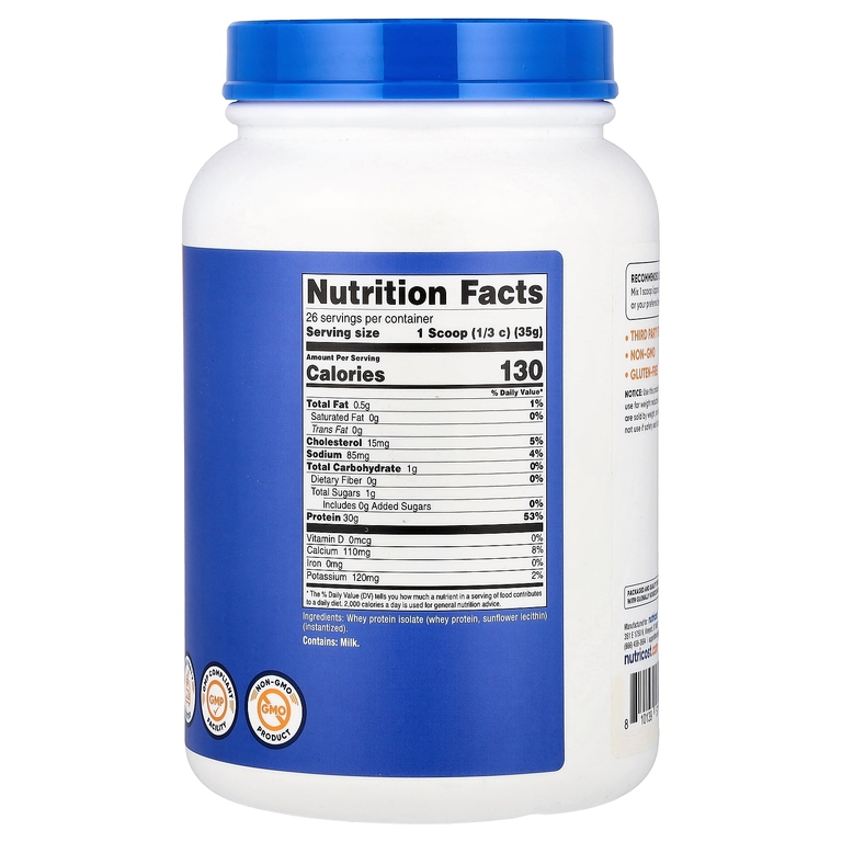 Nutricost, Изолят сывороточного протеина, без добавок, 907 г (2 фунта)