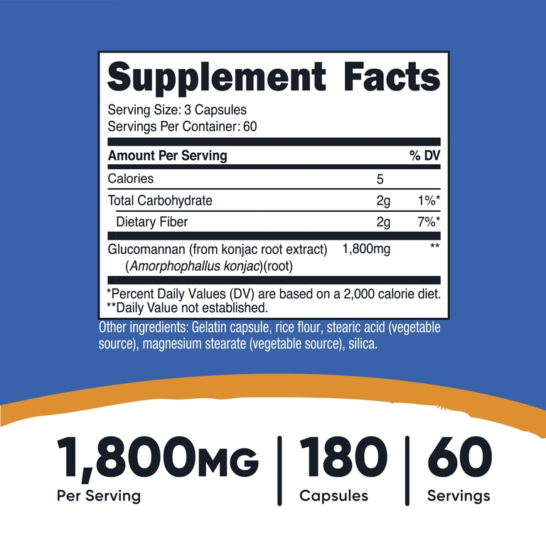 Nutricost, Экстракт корня глюкоманнана конжака, 180 капсул (600 мг в 1 капсуле)