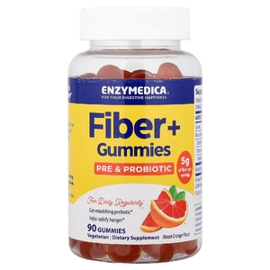 Enzymedica, Fiber+, жевательные таблетки с пребиотиками и пробиотиками, со вкусом красного апельсина, 90 жевательных таблеток