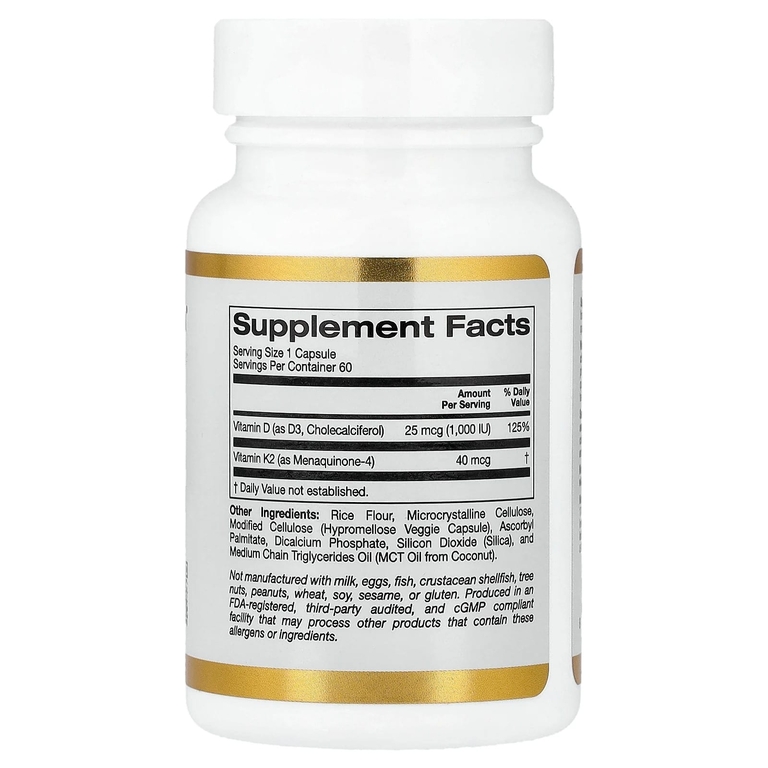 California Gold Nutrition, витамины D3 и К2, 60 растительных капсул