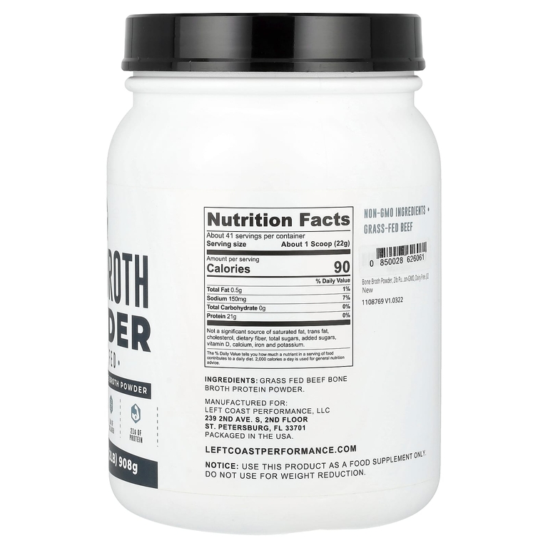 Left Coast Performance, Bone Broth Powder, говядина, 908 г (32 унции)