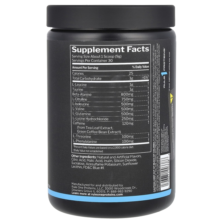 Rule One Proteins, Energized Amino, аминокислоты, со вкусом голубой малины, 270 г (9,52 унции)