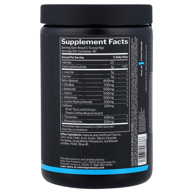 Rule One Proteins, Energized Amino, аминокислоты, со вкусом голубой малины, 270 г (9,52 унции)