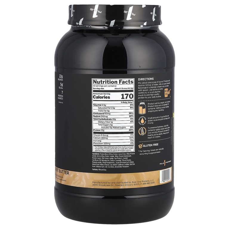 Rule One Proteins, Source7, протеиновая смесь для приготовления напитка, со вкусом шоколада и арахисового масла, 913 г (2,01 фунта) (Товар снят с продажи) 