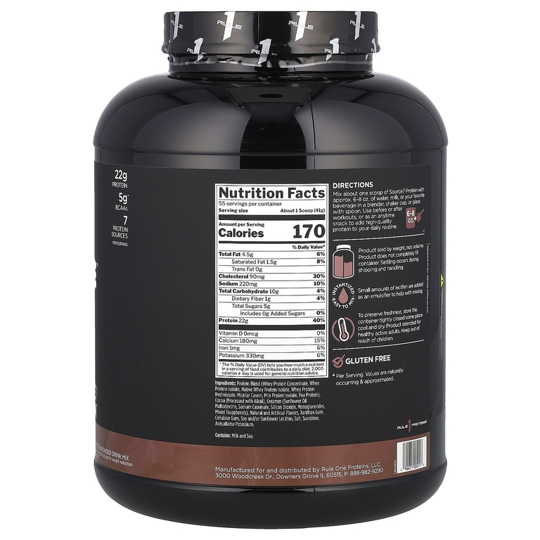 Rule One Proteins, Source7, протеиновая смесь для приготовления напитка, со вкусом шоколада, 2,25 кг (4,97 фунта) (Товар снят с продажи) 