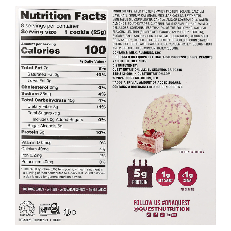 Quest Nutrition, глазированное печенье, клубничный торт, 8 шт. по 25 г (0,88 унции)