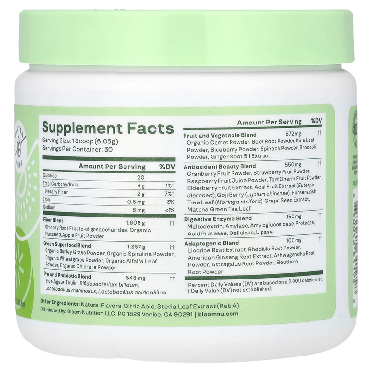 Bloom, Greens & Superfoods, клубника и киви, 180,9 г (6,38 унции)
