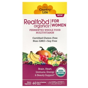 Country Life, Realfood Organics, мультивитамины для женщин, 60 таблеток, которые легко глотать