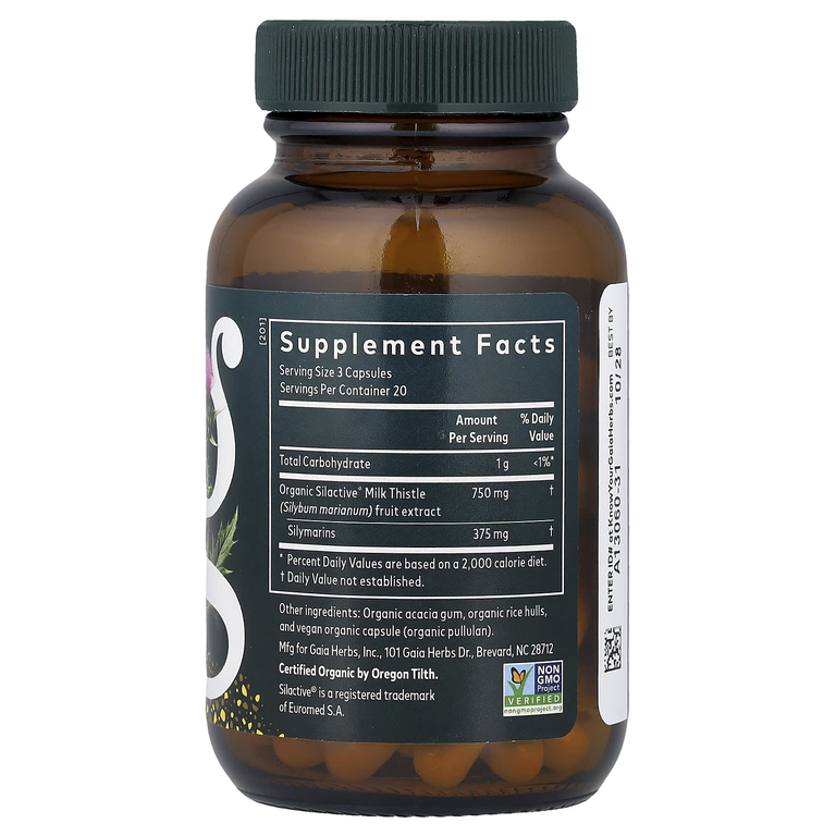 Gaia Herbs, расторопша, 60 веганских капсул (250 мг в 1 капсуле)