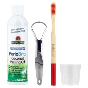 Nature's Answer, PerioBrite кокосовое масло для вытягивания со скребком для зубов и языка, холодная мята, 240 мл (8 жидк. унц.)