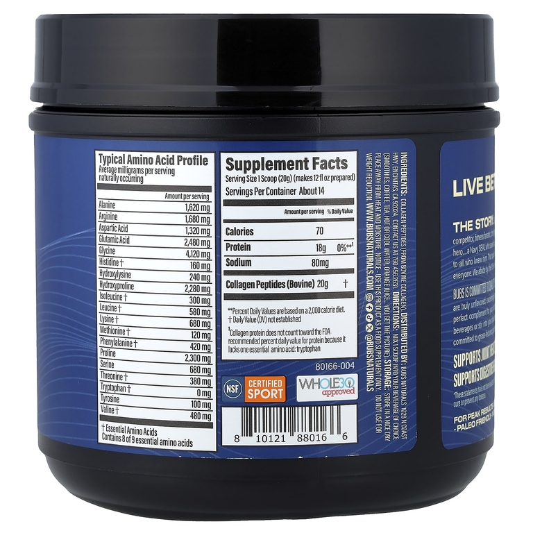 BUBS Naturals, Пептиды коллагена, без добавок, 283 г (10 унций) (Товар снят с продажи) 