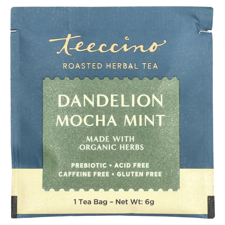 Teeccino, Жареный травяной чай, одуванчик, мокко и мята, без кофеина, 25 чайных пакетиков, 150 г (5,3 унции)