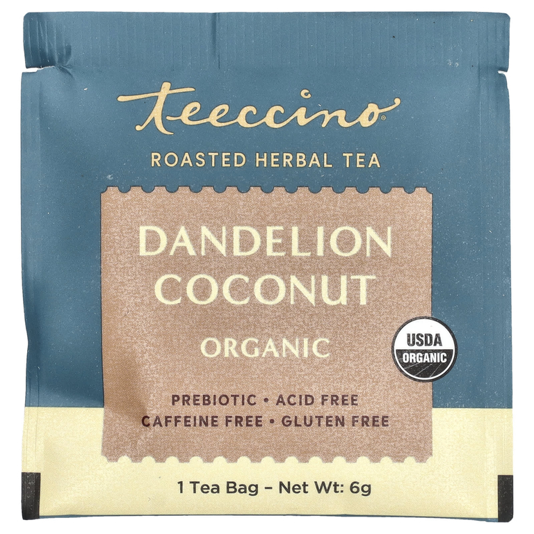 Teeccino, органический травяной чай, одуванчик и кокос, без кофеина, 25 чайных пакетиков, 150 г (5,3 унции)