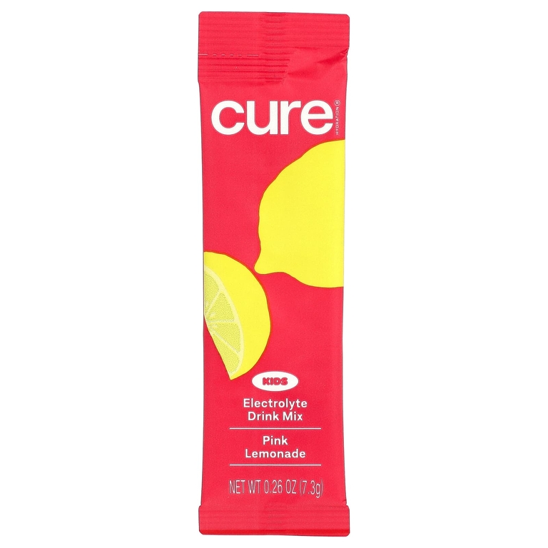 Cure Hydration, Kids, смесь для приготовления электролитов, розовый лимонад, 6 пакетиков по 7,3 г (0,26 унции)