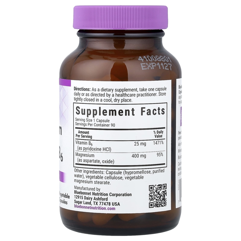 Bluebonnet Nutrition, магний и витамин B6, 90 растительных капсул