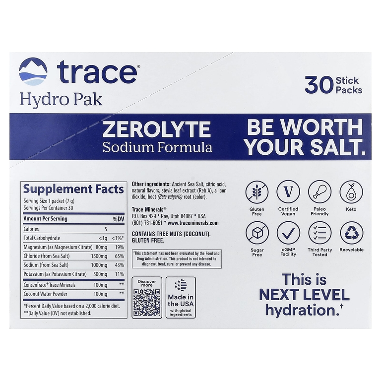 Trace, ZEROLyte, электролит и кокосовая вода, со вкусом лимонада с солеными ягодами, 30 пакетиков по 7 г (0,25 унции)