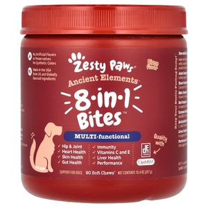 Zesty Paws, Ancient Elements, укусы 8-в-1, для собак, для всех возрастов, зубры, 90 жевательных таблеток, 297 г (10,4 унции)